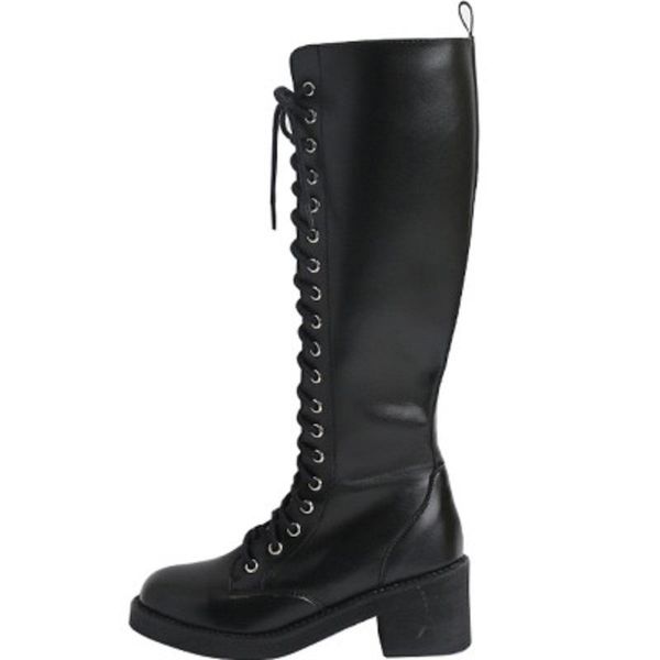 

boots spring and autumn winter thick side zipper leather high tube female riding fashion women's roman, Black
