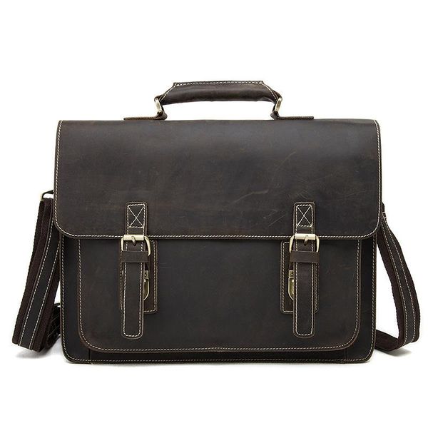 

marrant crazy horse genuine leather men bag vintage lapbag business men's leather briefcase men messenger bags crossbody