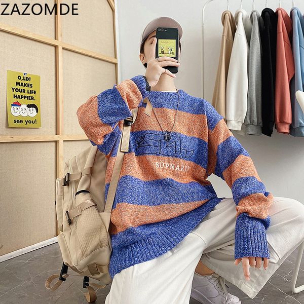 

men oversized striped sweater 2020 mens winter korean fashions sweater male pullover harajuku blue and gray sweaters c1222, Black