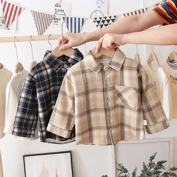 

long plush with sve plaid shirt thickened middle and small children's warm inch clothing clip cotton tide, White;black