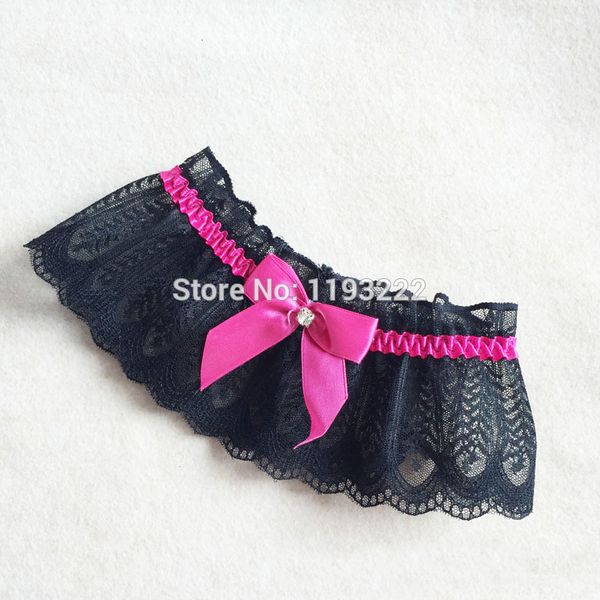 

luxury black crystal bowknot wide lace floral garter belt wedding party bridal maid cosplay leg loop ring, Black;white