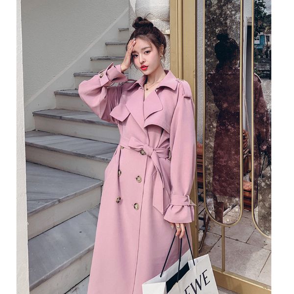 

2021 new turn down collar loose style long trench femme women oversized coat abrigo streetwear lwq0, Tan;black