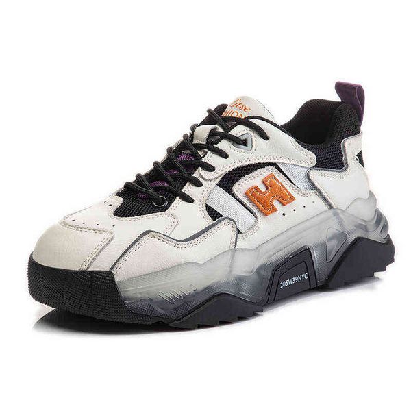 

new running shoes women sport leather shoes spring women's versatile casual sports run basketball huarache trainers thick soled 220221