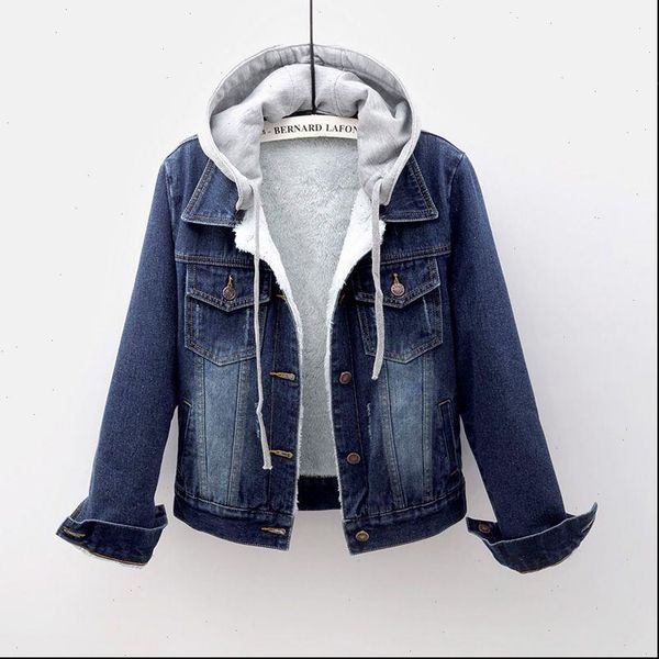 

s 5xl women short denim jacket winter 2021 new fashion hooded plus velvet thicked padded coat slim cotton outerwear female, Black;brown