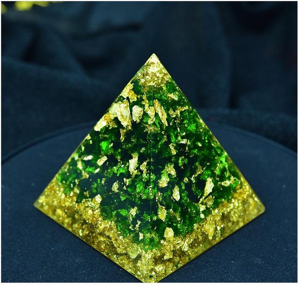 

orgonite pyramid natural green crystal anahata chakra chamuel cure anxiety resin pyramid jewelry decoratio qylaal, Black