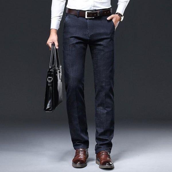 

men's jeans 2021 autumn heavyweight loose straight leg homme mens classic fashions business fit pants trousers, Blue