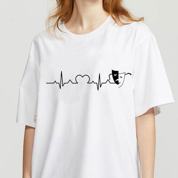 

women's t-shirt ladies casual harajuku short sleeve heart-shaped printing t-shirt retro t-shirt casual o-neck ropa, White