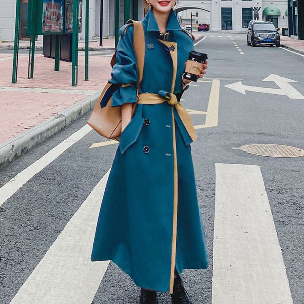 

2021 new arrival fashion double-breasted coat thick female jacket long trench belt 0zv6, Tan;black