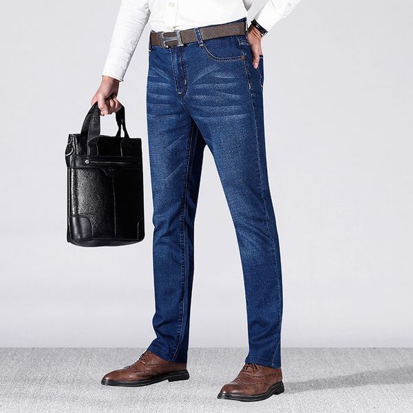 

2019 spring and summer new style jeans men's business slim fit elasticity plus-sized menswear casual pants, Blue