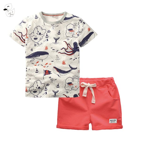 

biniduckling children's outfit sets boys o-neck t-shirt and shorts summer casual cartoon fish print kids boy cotton clothes lj201203, White