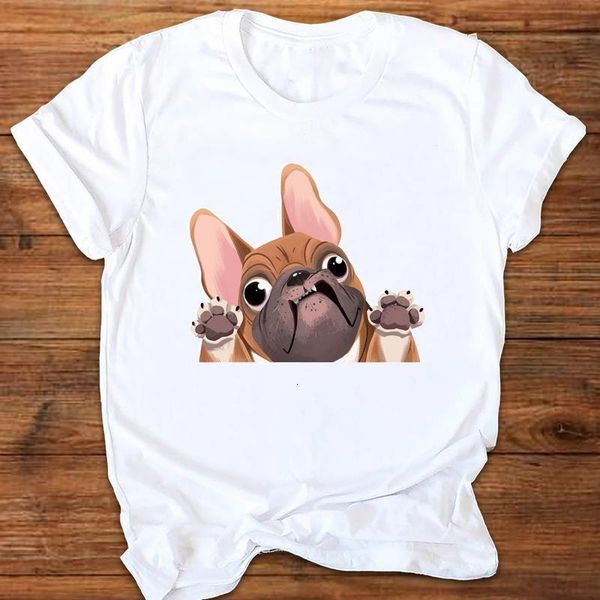 

women graphic dog face paw cartoon fashion 90s ladies printing print clothes lady tees female t shirt womens t-shirt, White