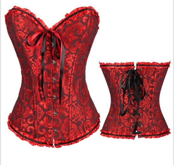 

green frill jacquard brocade corset wholesale plus size lace up women ribbon floral embroidery overbust dance bridal corse bustiers, Black;white