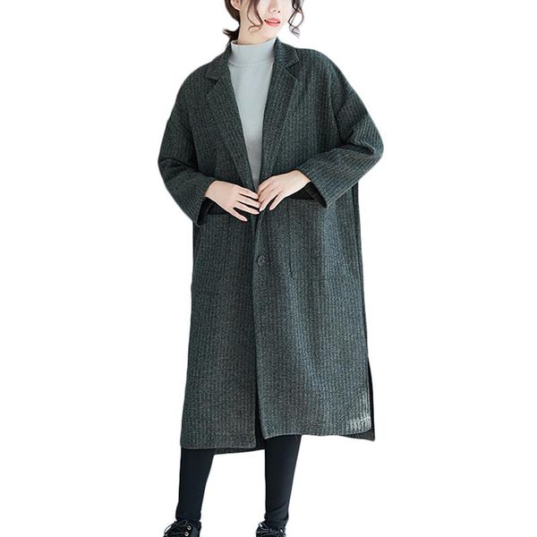 

woolen coat women new autumn winter jacket coats korean plus size loose cardigan women's casual long woolen coats overcoat f1127, Black