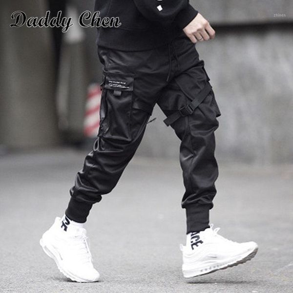 

2020 fashion men ribbons color black pocket cargo pants harem joggers harajuku sweatpant hip hop trousers new