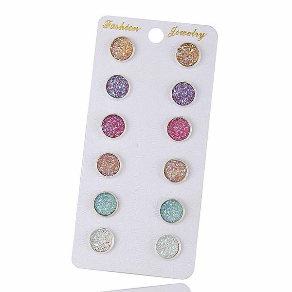 

2019 bling earring sets 6 pairs set mixed color cute round stud earrings for women fashion jewelry birthday gift wholesale bbyzle bdehome, Golden;silver