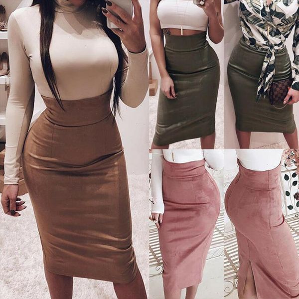 

women vintage wrapped elegant bandage skirts high waist package hip new slim solid midi skirts ladies party pencil skirt autumn, Black