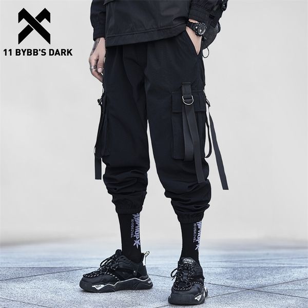 

11 bybb's dark hip hop tactical pants men elastic waist ribbon harem sweatpants streetwear oversize casual joggers trousers 201109, Black