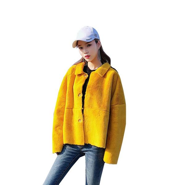 

women's fur & faux 2021 winter women solid color slim overcoat female fashion casual outerwear ladies warm coat, Black