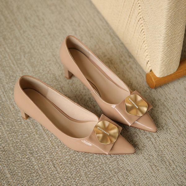 

2020 leather female fashion decorating pumps pointed to basic office shoes sliding into women's high heels at3r, Black