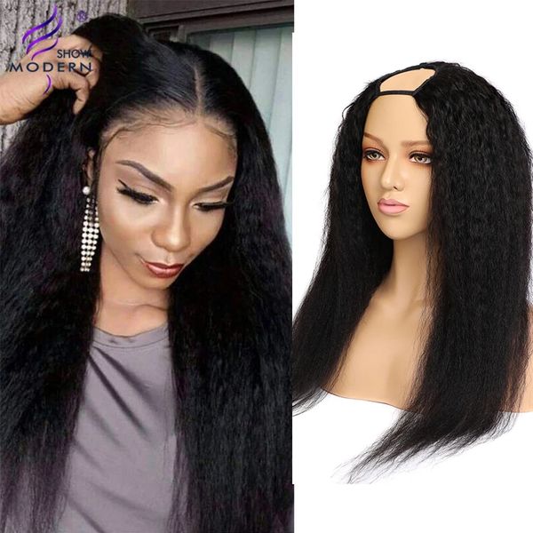 

modern show kinky straight u part wig human hair wigs for women brazilian remy hair natural color 150% density remy, Black;brown