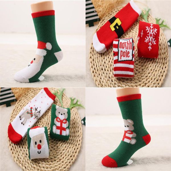 

socks 1 pair cotton christmas winter autumn baby girls boys kids children terry snowflake elk santa claus gift, Pink;yellow