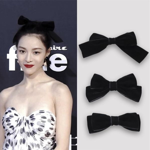 

velvet bow hairpin headdress word duckbill clip fashion girl hair accessories black red velvet hairpin hair jewelry, Golden;silver