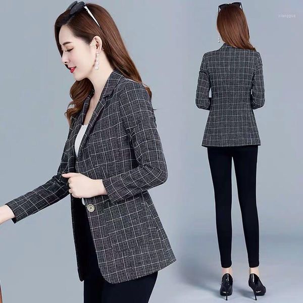 

oversize 5xl women long sleeve coat and jacket ladies office elegant coat silm autumn spring casual female's jacket plaid1, Black;brown