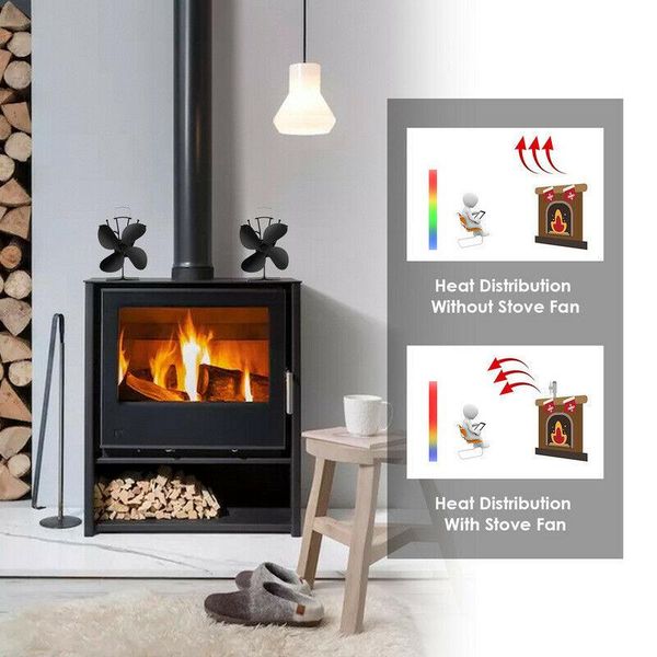 

smart electric heaters 4 blades heat powered stove fan log wood burner ecofan quiet black home fireplace efficient distribution
