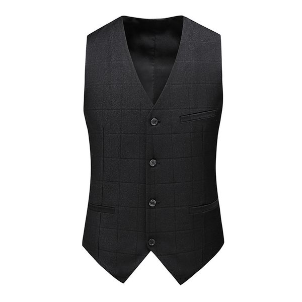 

gwenhwyfar new spring autumn men's suit double-breasted casual large size plaid print soft vest waistcoat gilet homme, Black;white