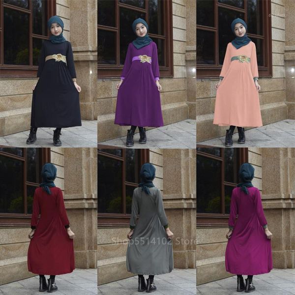 

muslim traditional clothing abaya dresses for baby girls kids islamic dubai elegant lace flower applique belt hijab dress kaftan1, Red