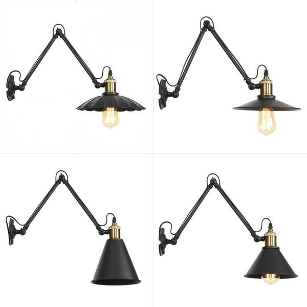 

wall lamp industrial vintage swing arm flexible antique luminaire loft bedside black led reading lights on the hallway