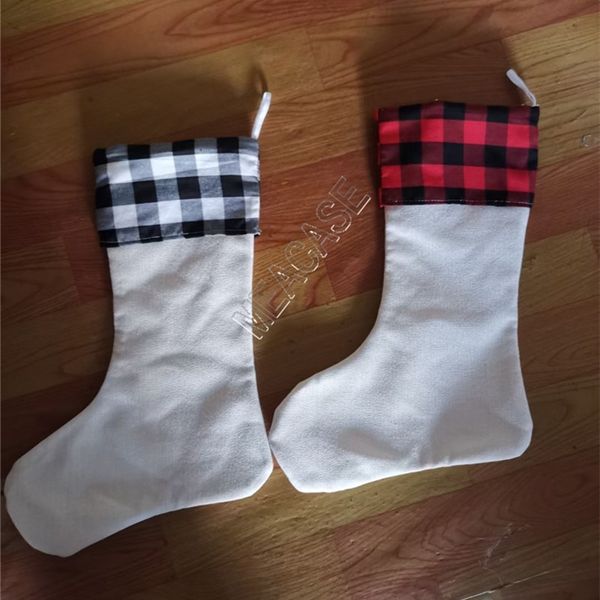 

пустого сублимация рождественского чулка hot buffalo plaid украшение тепловые тепла печать белых чулок подарки конфета мешок кошелек орнамен