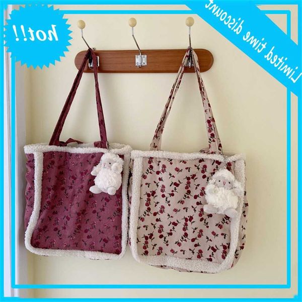 

09281 art large capacity single shoulder new rose plush splicing student shopping bag