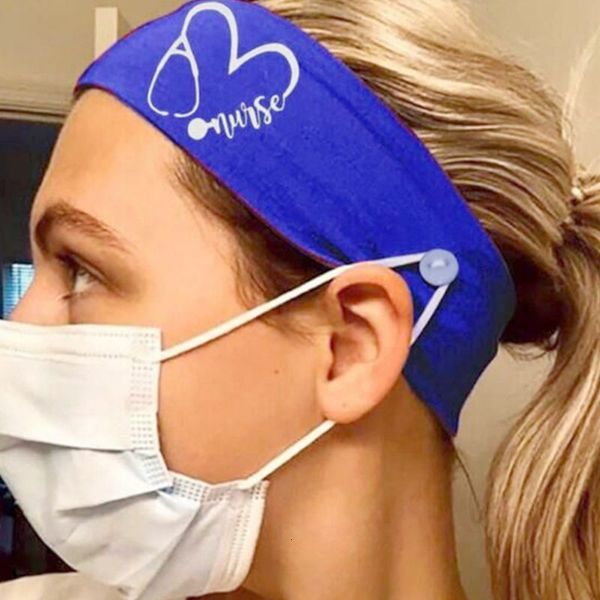 

heart cute doctor nurse stethoscope button headband printed headwrap protect ears face mask holder elastic turban