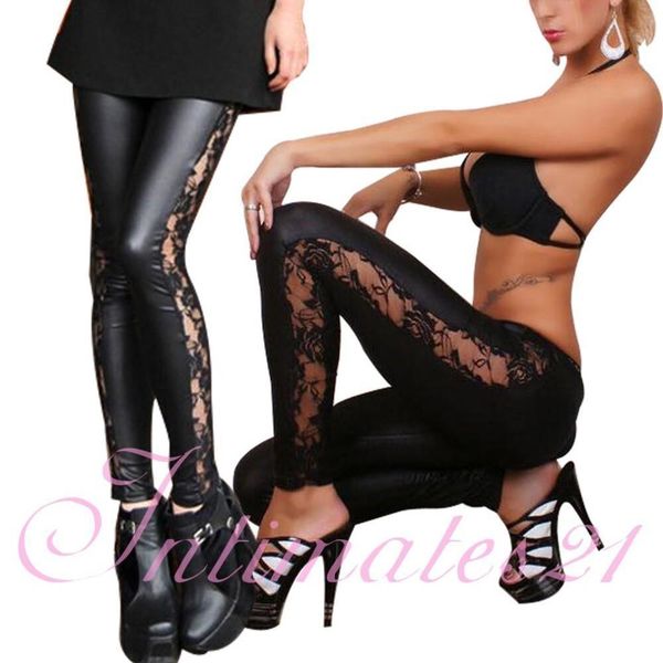 

europe and the united women leggings states side full lace up leather fashion nine minutes of pants size drop, Black