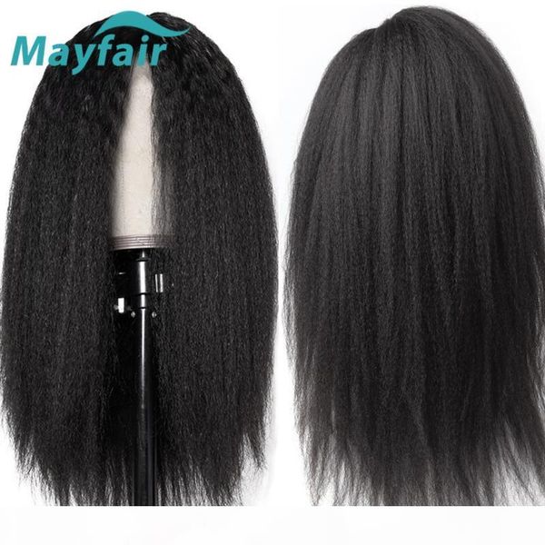 

mayfair kinky straight wigs lace front human hair wigs for women brazilian yaki non-remy hair wig pre plucked with baby, Black;brown