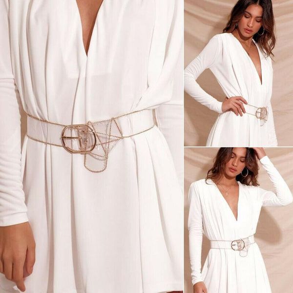 

106cm women stretch buckle waist belt transparent wide dress elastic corset waistband female clear fashion decorate belts new, Black;brown