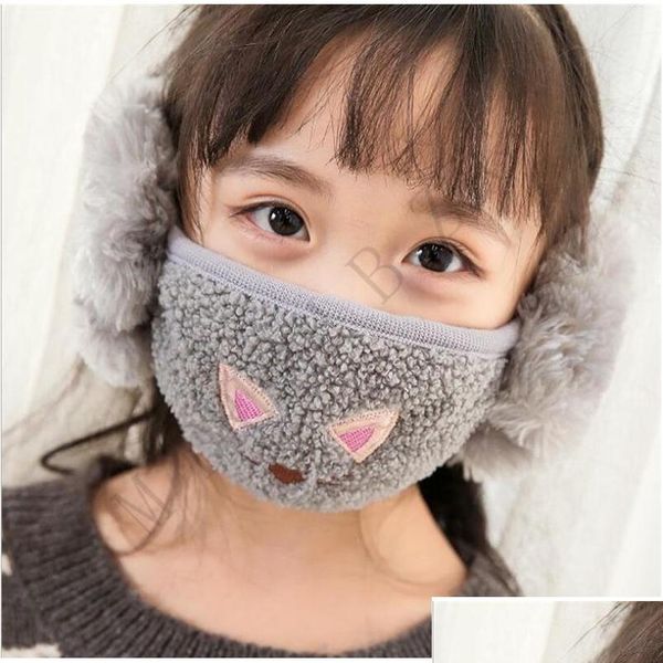 

2 in 1 kid winter face masks warm ear protective mouth mask cute cat design children mouth-muffle dustproof jllbjz sport777