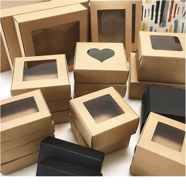 

50pcs new paper wedding favor gift box kraft cookies candy pvc windows boxes birthday party accessories packa bbyxkj