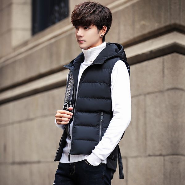 

ay018 p40 winter men's solid slim simple vest tim location, Black;white