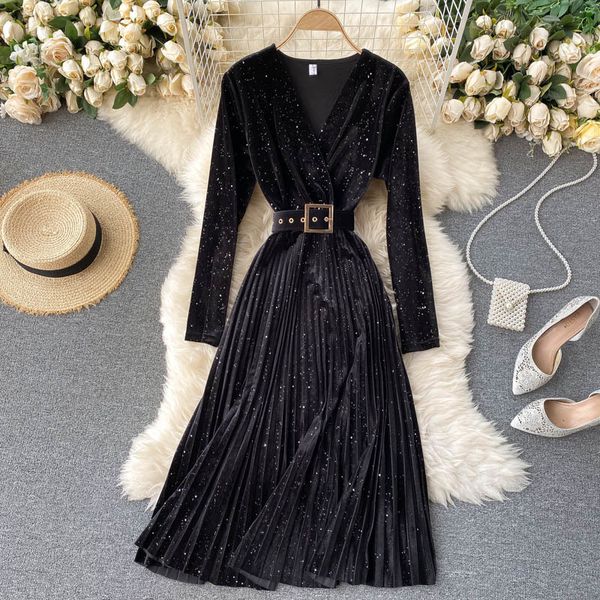 

2021 new female party long-sleeve stripes the line dressed up elegant autumn solid long ohq3, Black;gray