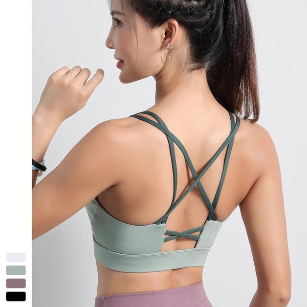 

gym clothing women's sport bra running muscle tank exercise cross back fitness workout wireyoga underwear, White;black