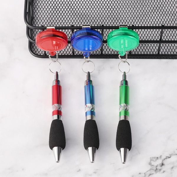 

ballpoint pens protable anti-lost pull-string pen cable ball-point carabiner buckle metal with rope ring school office, Blue;orange