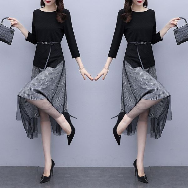 

amwux women's western skirt two-piece autumn 2020 autumn new small light mature suit blacks dresswestern style style early dress skirt, Black;gray