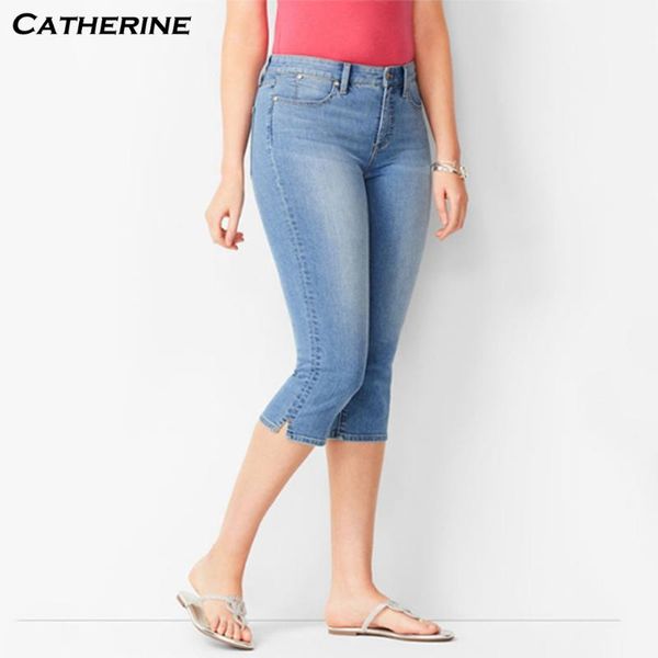 

plus size high waisted slim cropped jeans zipper skinny pencil pants button summer 2020 women calf length jeans 3xl 4xl, Blue
