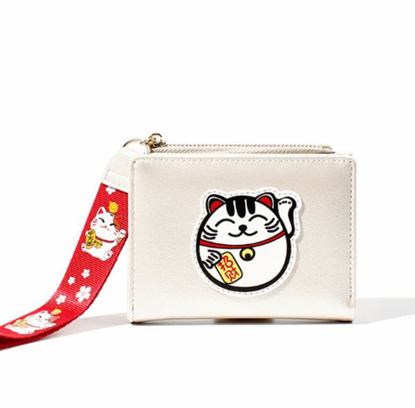 

cute cat women coin bag case leather simple bifold small handbag purse smart mini slim card wallet, Red;black