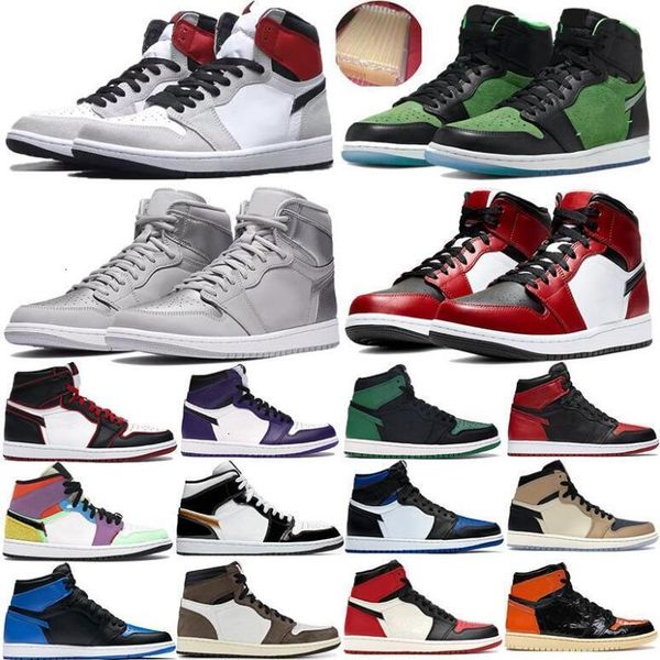

1 1s high og mid jumpman light smoke grey banned chicago royal toe mens basketball shoes pale ivory women court purple sneaker trainers, Black