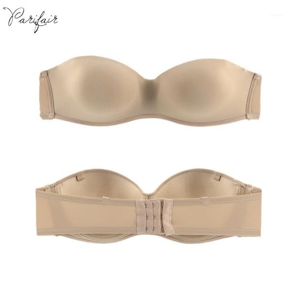 

parifairy women's t-shirt bra half cup a b c smooth seamless invisible summer underwear demi strapless bra plus asia size 40-461, Red;black