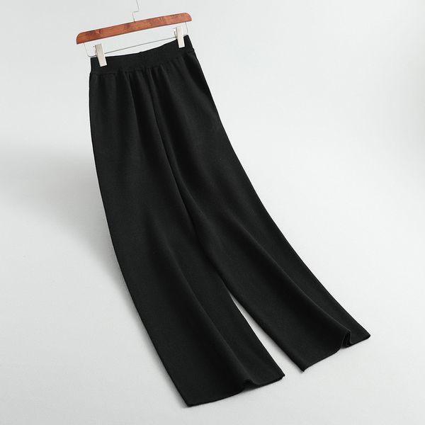 

2021 new autumn winter high waist long knitted straight women warm wide leg pants female trousers odgv, Black;white