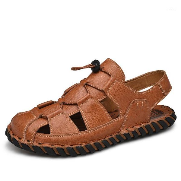 

sandals closed toe handmade sewing casual sandalias sandale homme cuir genuine leather men1, Black
